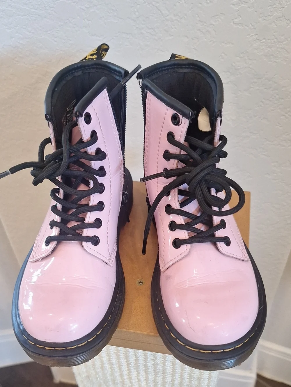 Dr. Martens Kids Patent Leather Lace Up Zip Up Combat Boots Pink Size US 12